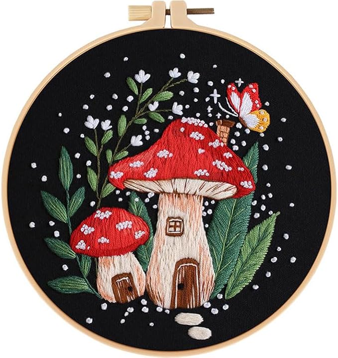 haootadiy beginner embroidery kit for adults, easy cross stitch kit for beginners and adults, full embroidery hoop kit with needles and thread included (pattern 8)