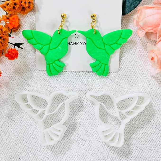 Xaekicr Hummingbird Polymer Clay Cutters – 4 Pcs Clay Cutters for Polymer Clay Jewelry, Bird Shape Clay Earring Cutters, DIY Clay Tools for Earrings and Crafts
