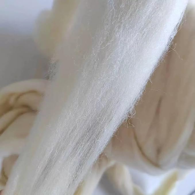 Merino Wool Roving Top for Spinning | Soft Chunky Jumbo Yarn for Arm Knitting Blanket |100% Undyed Natural White Wool Yarn, Felting Core, Combed Stuffing (1oz, Wool Top)
