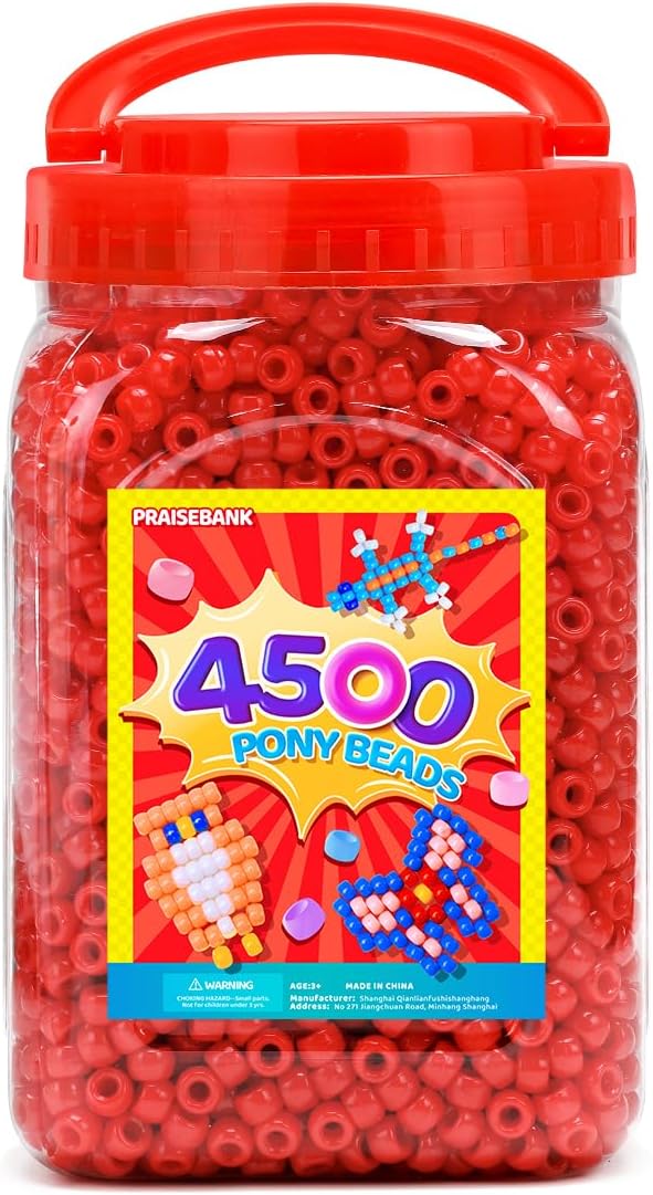 praisebank pony beads, 4500pcs 6x9mm, wholesale beads, bracelets jewelry making, arts & crafts(red)