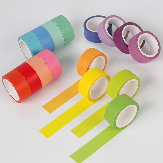 Phinus Washi Tape Set, 16 Pack Decorative Tape, Multicolor, 15mm x 5m, Reusable, Ideal for Gift Wrapping, Journaling, Crafting, Decoration