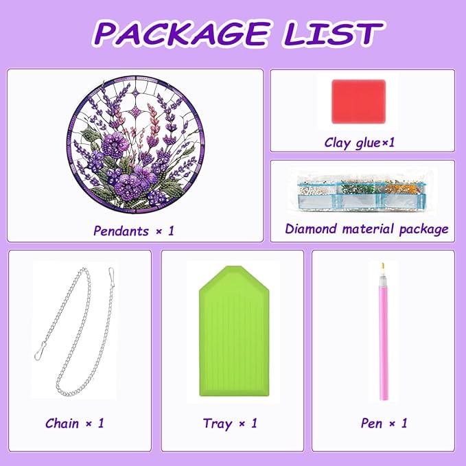 JBTM24 9.8x9.8 inch Hanging Diamond Art Pendant Kits, Double Sided Diamond Painting Hanging Sign with Chain, Special Shaped Crystal Art Ornament (Lavender)