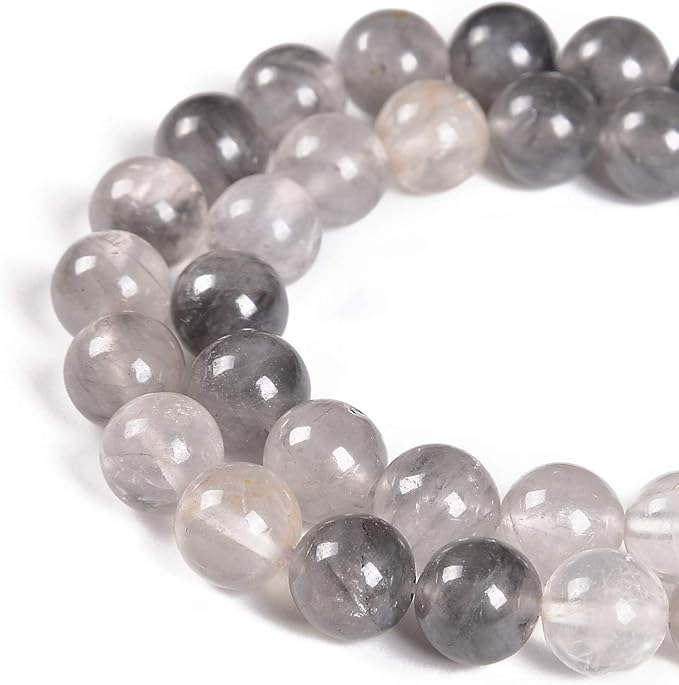 36pcs 10mm Natural Cloudy Quartz Crystals Gemstone Round Spacer Loose Stone Beads for Jewelry Making 15.5" 1 Strand (Cloudy Quartz Crystals, 10mm 36Beads)