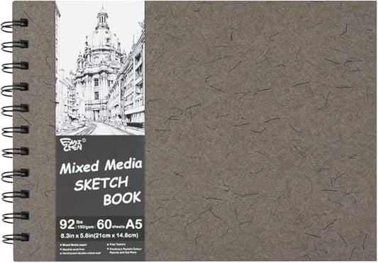 5.8x8.3in Sketch Book, 60Sheets Spiral Bound Notebooks, Natural White 92lbs/150gsm Acid-Free Drawing Paper for Painting,Sketching, Professional Sketch Pad for Artists, Beginners. NW-Dark Grey