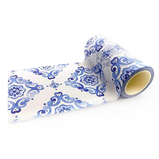 Serenity Fair Washi Tape – Mediterranean Tile Pattern, Extra Wide 4 Inch Scrapbook Supplies for Scrapbooking, Journaling, Stickers, Craft Paper, and DIY Scrapbook Tape Roll (Moroccan Blue and White)
