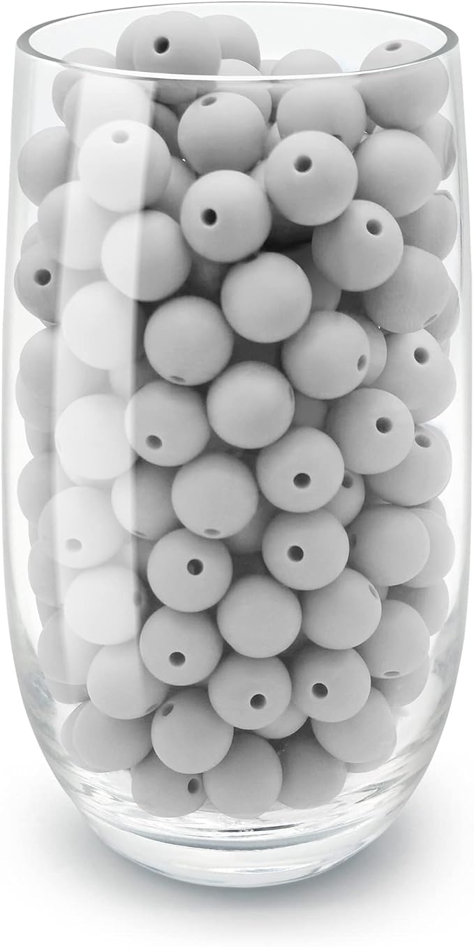 DIYOMR 100Pcs Silicone Beads, Single Color Beads Silicone Round Beads Rubber Craft Beads Bracelet Necklace Beads for Keychain Jewelry Lanyard DIY Crafts Making (12mm,Light Grey)