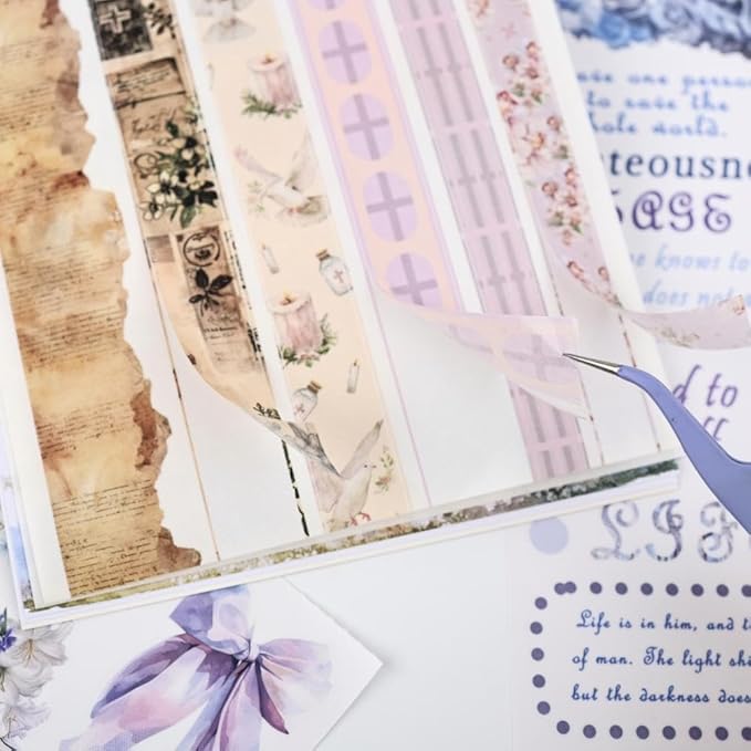 Gloria Cantical Pre-Cut Journal Sticker Book for Journaling, Scrapbook Stickers for Bullet Journals, Junk Journal Supplies, Planner, 20 Sheets A5 Size Washi, PET & Paper Collage Materials