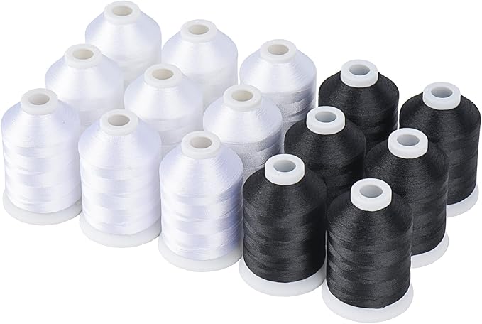 Simthread Machine Embroidery Thread with Storage Box Polyester 20 Options 15 Spools Set, Each Spool Sewing Thread 40WT and 1100YD for Embroidery Sewing Machine (9 White + 6 Black)
