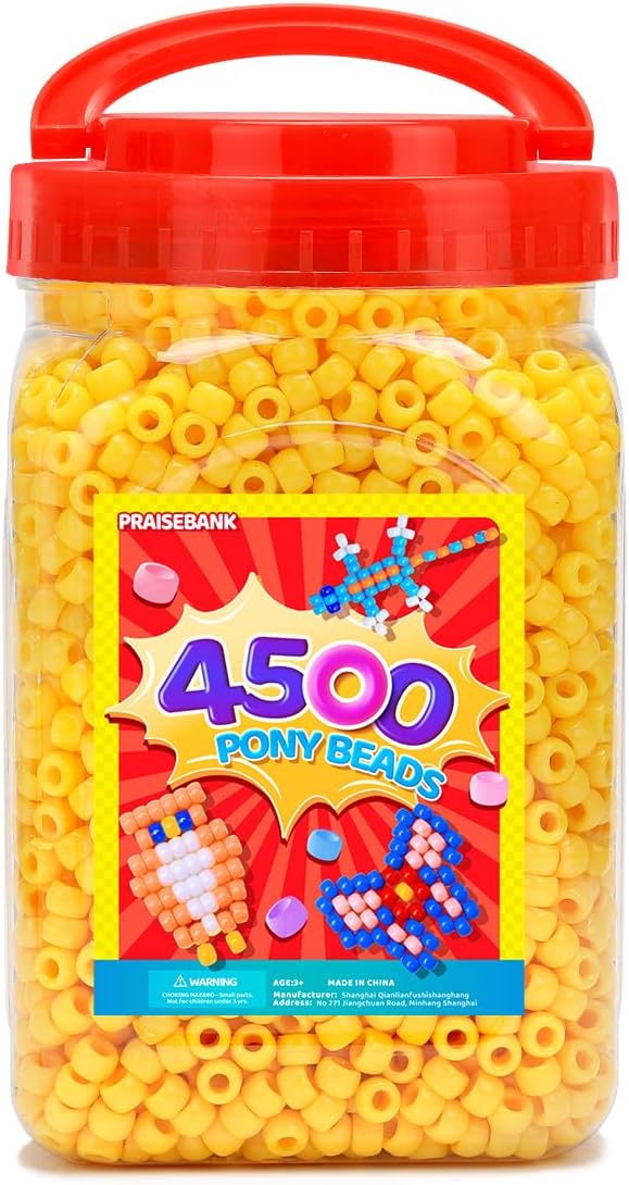 praisebank pony beads, 4500pcs 6x9mm, wholesale beads, bracelets jewelry making, arts & crafts(yellow)