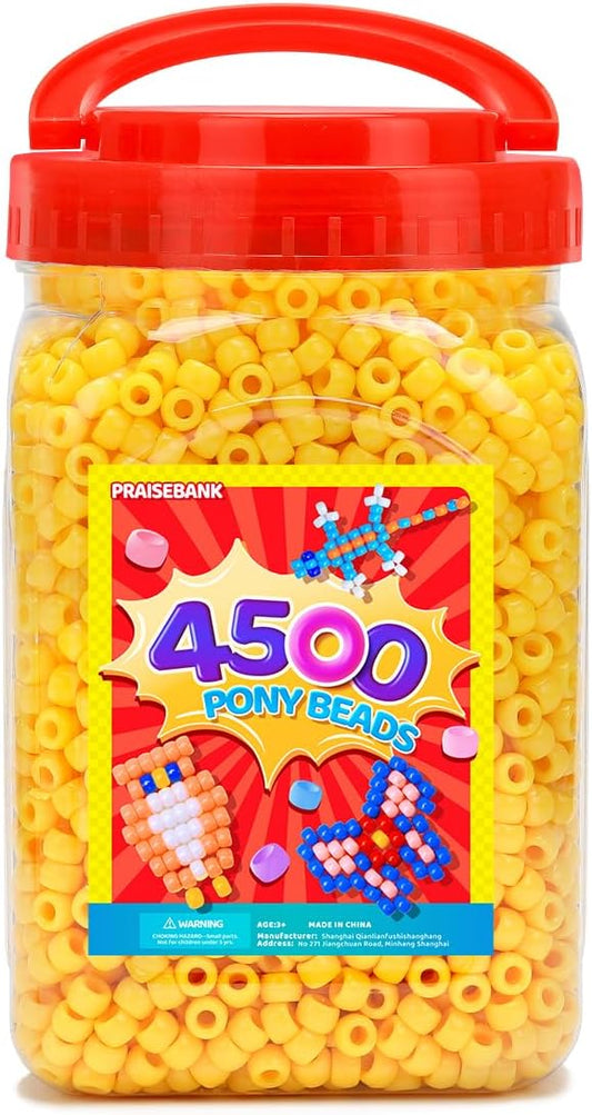 praisebank pony beads, 4500pcs 6x9mm, wholesale beads, bracelets jewelry making, arts & crafts(yellow)