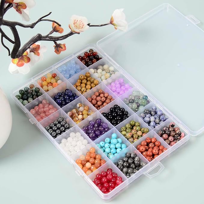 8mm natural mixed materials gemstones beads tiny spacer round loose beads jewelry making kit with thread 480 pcs(24 natural, 8mm)
