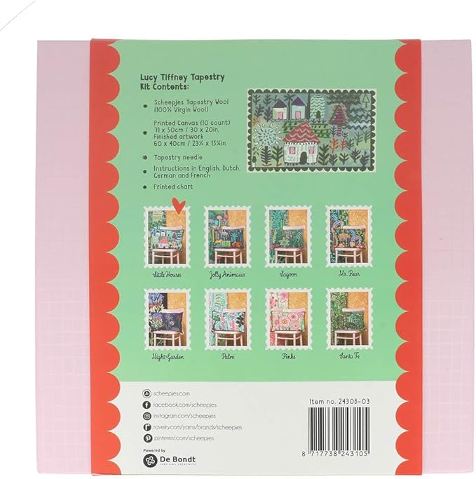 Scheepjes Lucy Tiffney Tapestry Kit, Little Houses 24 x 16 in, Yarn Canvas Pattern, Pure Sheep Wool, 1 pc