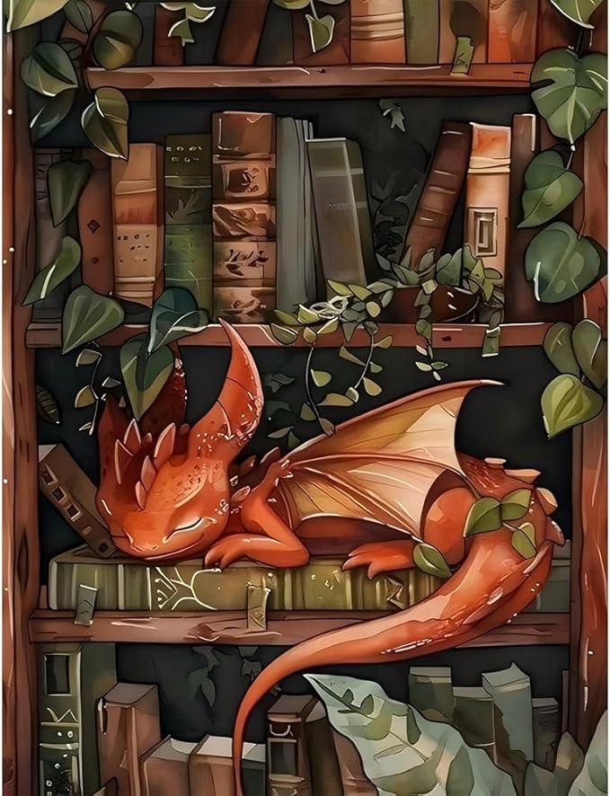 Dragon Stamped Cross Stitch Kits for Adults Beginner, Bookshelf Counted Cross Stitch Kits Printed Stitching Cute Patterns Dimensions Needlepoint Art Crafts Embroidery Kits for Adults