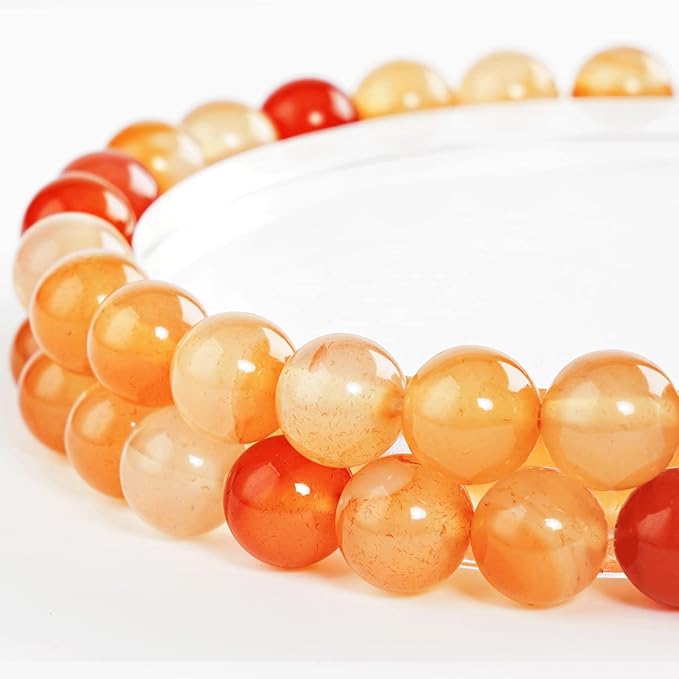 6mm Natural Orange Agate Round Bead - 60PCS Bulk Gemstone Beads for Jewelry Making, DIY Bracelets, Necklaces - Includes Crystal Stretch Cord - Beads for Crafting Gifts
