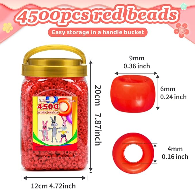 iooleem pony beads(4500pcs red pony beads), beads for jewelry making, crafts, beading supplies, arts & crafts materials for jewelry making.