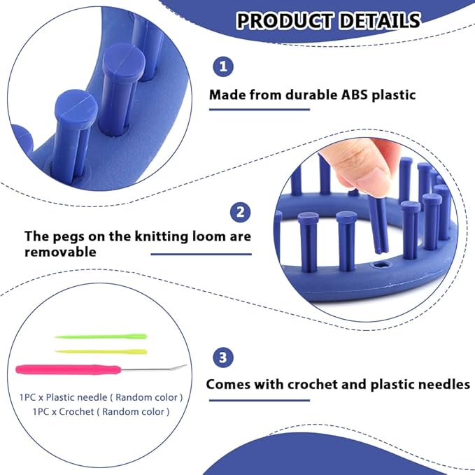 XuYelora Round Plastic Knit Quick Knitting Loom Set, DIY Home Round Manual Craft Tool with Crochet Hook Needle Kit for Loom Knitting Hats, Scarves Shawl Sock Blankets & More(Blue,Size:14cm)