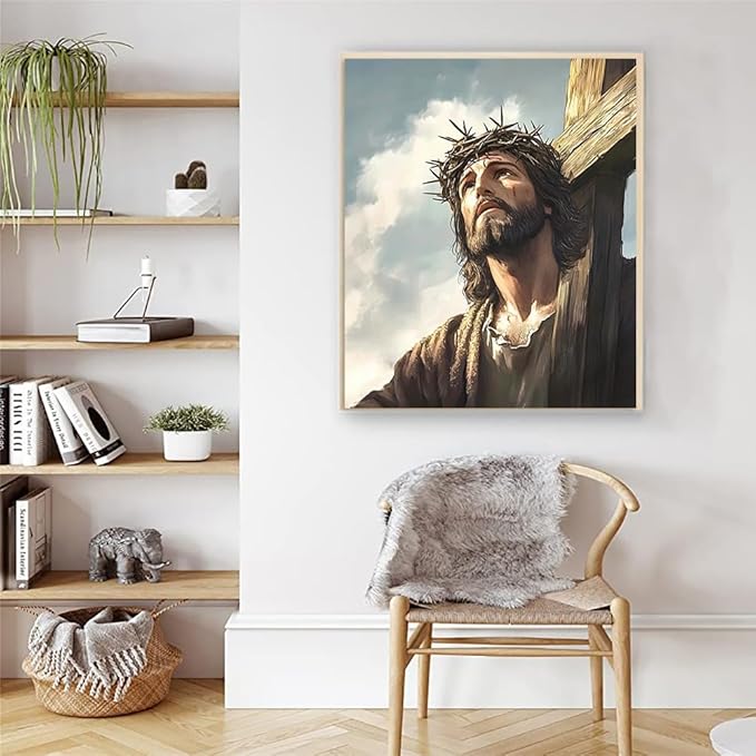 Artunion Jesus Cross Paint by Numbers Kit for Adults,Religious Christians Paint by Number Kits, DIY Oil Painting Paint by Number Kits on Canvas Arts Craft for Home Wall Decor 16x20 Inch