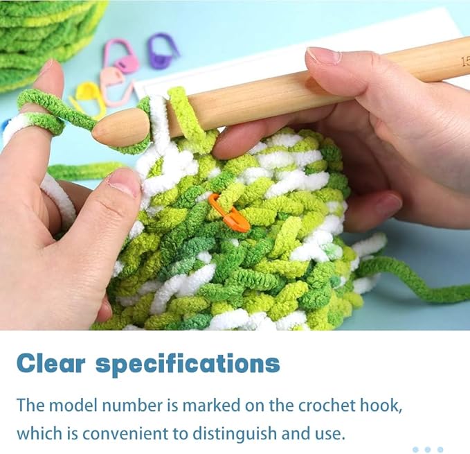 Wooden Crochet Hooks, 15mm Wooden Handle Crochet Hook Bamboo Knitting Crochet Needles with 10 pcs Knitting Stitch Markers for Handcraft Crocheting