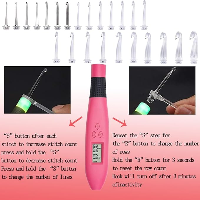 Light Up Crochet Hooks Set-Crochet Hooks Set Digital with 24 Interchangeable Crochet Kit,Lighted Crochet Hooks with 2 Levels Led,Beginner Knitting Kit for Stitch & Row Counter