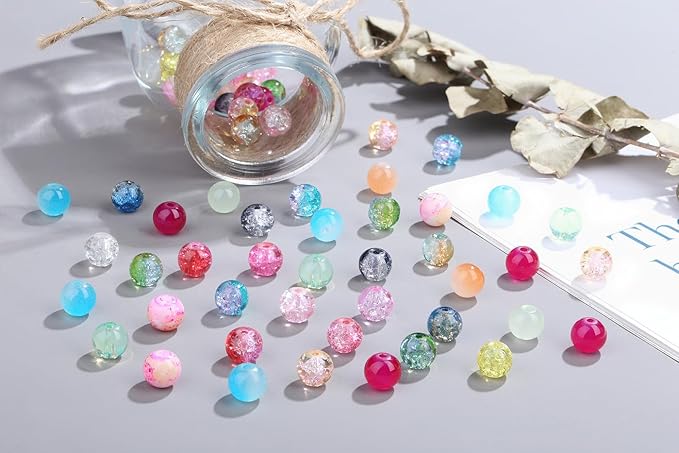DUQGUHO 8mm Glass Beads for Jewelry Making Colorful Beads for Crafts Crystal 18 Colors Round Beads Bulk Bead Bracelet Kit 360PCS