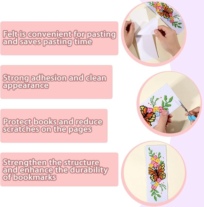 ORIGACH 6 Pcs Cross Stitch Bookmark Kit for Beginner Adults, Butterflies and Flowers Stamped Embroidery Bookmark Kit with Instruction for Starters Printed Cross Stitch DIY Kits for Book Lovers