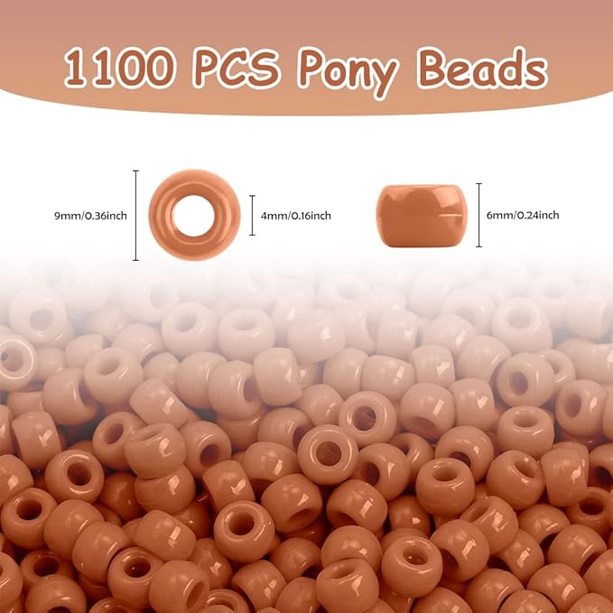 anpiwshjo pony beads bulk 1100 pcs, brown, plastic, barrel shaped, 6x9mm, perfect for jewelry making, bracelets, hair beads