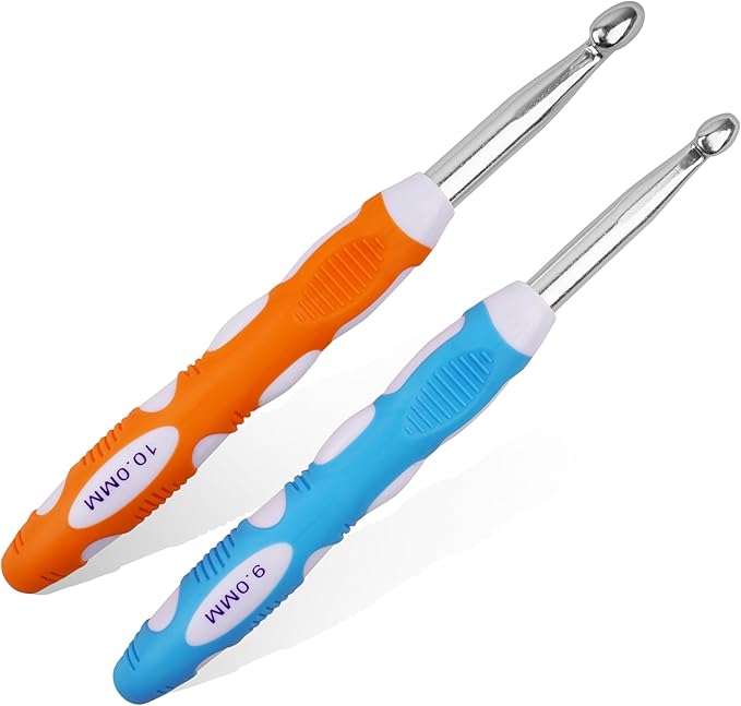 9mm 10mm Crochet Hook, Smooth Metal Head and Soft Rubber Grip Extra Long Ergonomic Crochet Hooks for Arthritic Hands, Beginners and Crochet Enthusiast