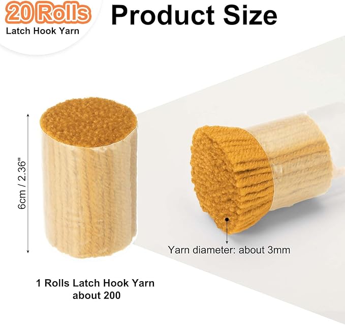PATIKIL 20 Rolls Latch Hook Yarn, Latch Hook Kit Precut Rugs Yarn Making Crochet Bundles for Rug Adults Beginners Tapestry DIY Craft, Dark Yellow