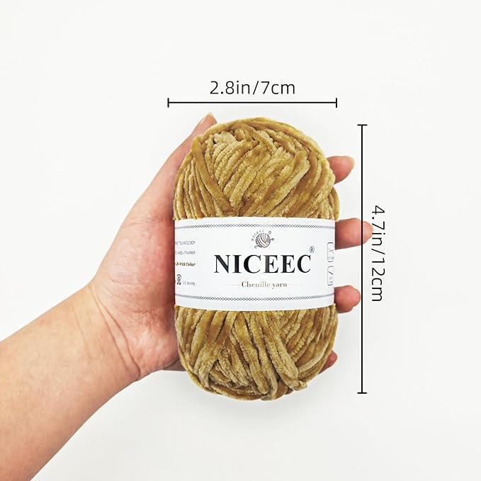 NICEEC 3 Skeins Soft Chenille Yarn Blanket Yarn for Knitting Fancy Yarn for Crochet Weaving DIY Craft Total Length 3×85m (3×93yds, 3×50g)_Light Brown