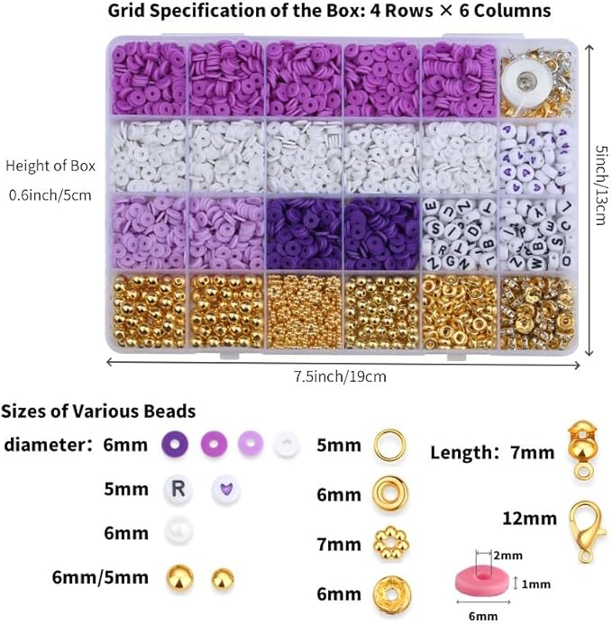 MAIBAOTA Purple Clay Beads Kit for Bracelets Making Purple Beads for Jewelry Making Friendship Bracelet Heishi Beads Kit for DIY Crafts (with Letter Gold Beads