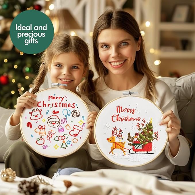 christmas embroidery kits: 3 pack cross stitch kit for beginners adults, diy ornaments craft kit with all tools & instructions, stamped hand embroidery starter kit for holiday crafts & xmas home decor