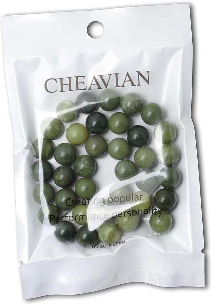 cheavian 35pcs 10mm natural canadian jade gemstone round loose beads stone beads for jewelry making diy 1 strand 15"