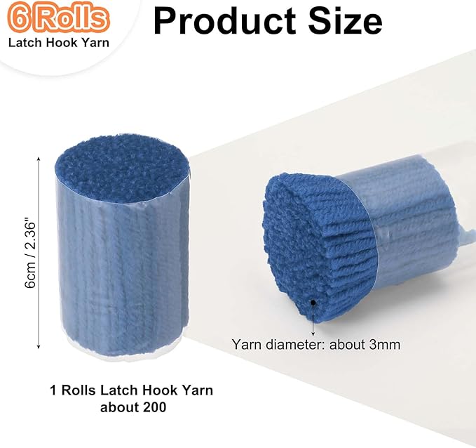 PATIKIL 6 Rolls Latch Hook Yarn, Latch Hook Kit Yarn Precut Hook Rugs Making Crochet Bundles for Latch Hook Rug Adults Beginners Tapestry DIY Craft, Blue