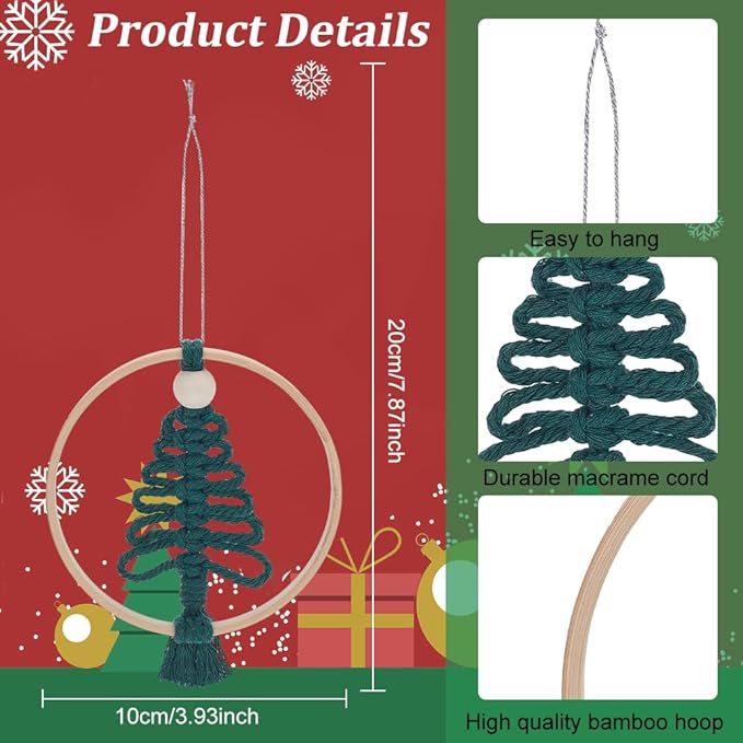 ACRNIGHEET 6 PCS Macrame Kit for Adults Beginners Boho Wall Hanging Decor for Christmas Tree with Instruction Handmade Xmas Tree Home Decoration Kit for Holiday Wall Hanging