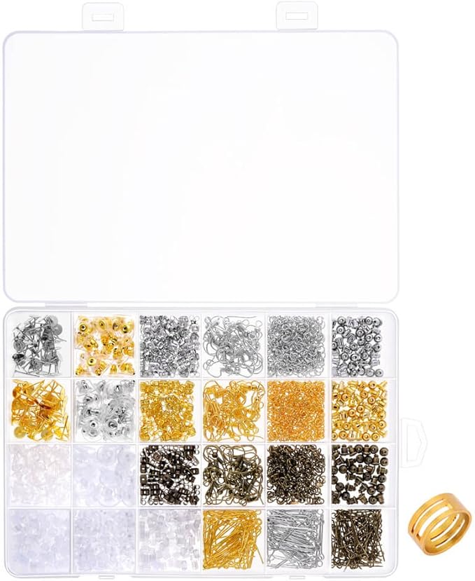 Paxcoo 2400Pcs Earring Making Supplies Kit with 24 Style Earring Hooks, Earring Backs, Earrings Posts and Earring Making Findings for Adult