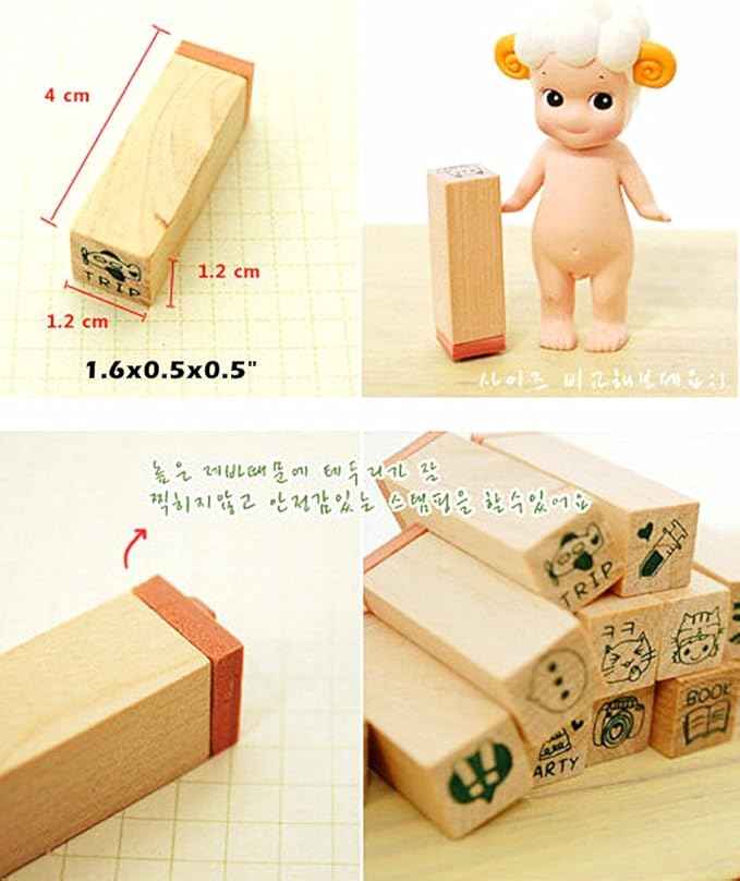 Diary Stamp Set,Wooden Rubber Signet for Children DIY Scrapbooking Card Making(25pcs,Happy Life)
