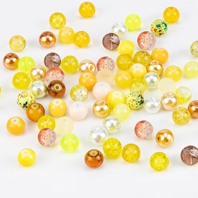 PH PandaHall 720pcs 8mm Yellow Glass Beads 24 Color Bracelet Beads Crystal Bead Baking Painted Glass Loose Bead for Fall Friendship Bracelet Earring Jewelry Making Christmas Tree Ornament