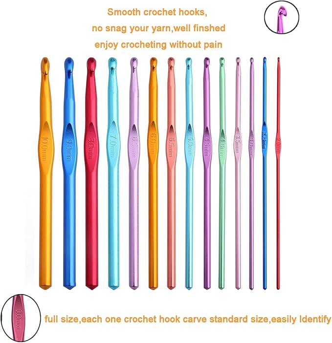 KOKNIT Professional Crochet Kit,9 Crochet Hooks Ergonomic Soft Grip,14 Aluminum Full Crochet Hooks Set with Case Include Crochet Accessories and Supplies
