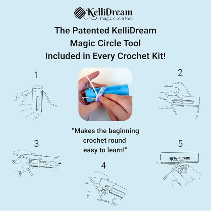 KelliDream Magic Circle Tool Inclusive Learn to Crochet Kit for Beginners; Step-by-Step Video Tutorials; All Supplies to Make Cute Amigurumi (Bear)