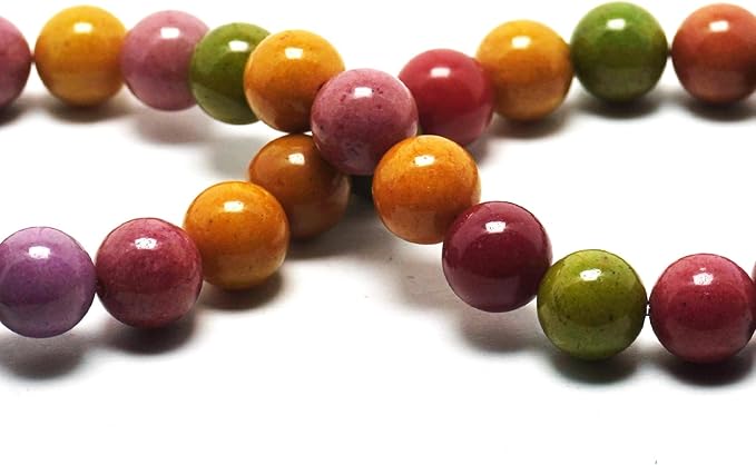Jade Stone Beads Gemstone Beads for Jewelry Making - 8mm Round Loose Beads for Bracelets(44-47pcs, Colorful Alashan)