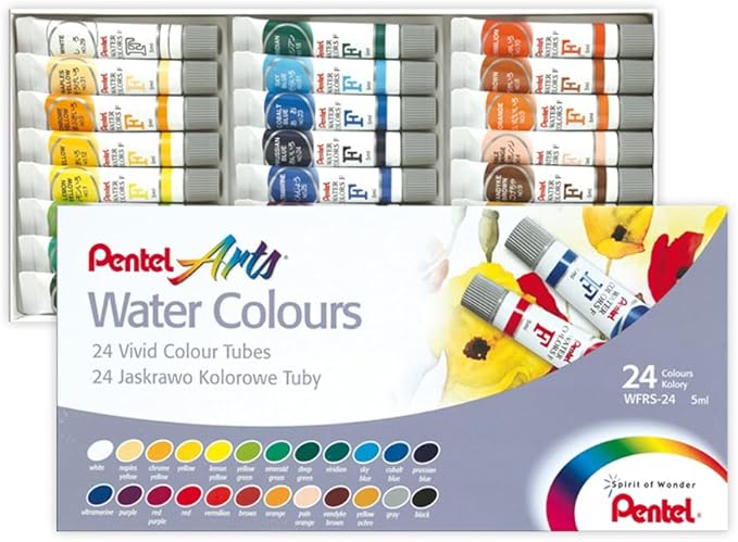 Pentel Arts Water Colors, Assorted Colors, Pack of 24 (WFRS-24)