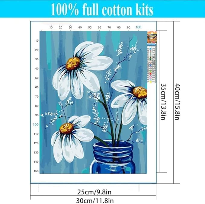 4 Pack Flower Stamped Cross Stitch Kits - Flower Embroidery Kits for Beginners Adults,11 CT Patterns Dimensions Counted Cross Stitch Kits Arts Craft Kits 12x16inch