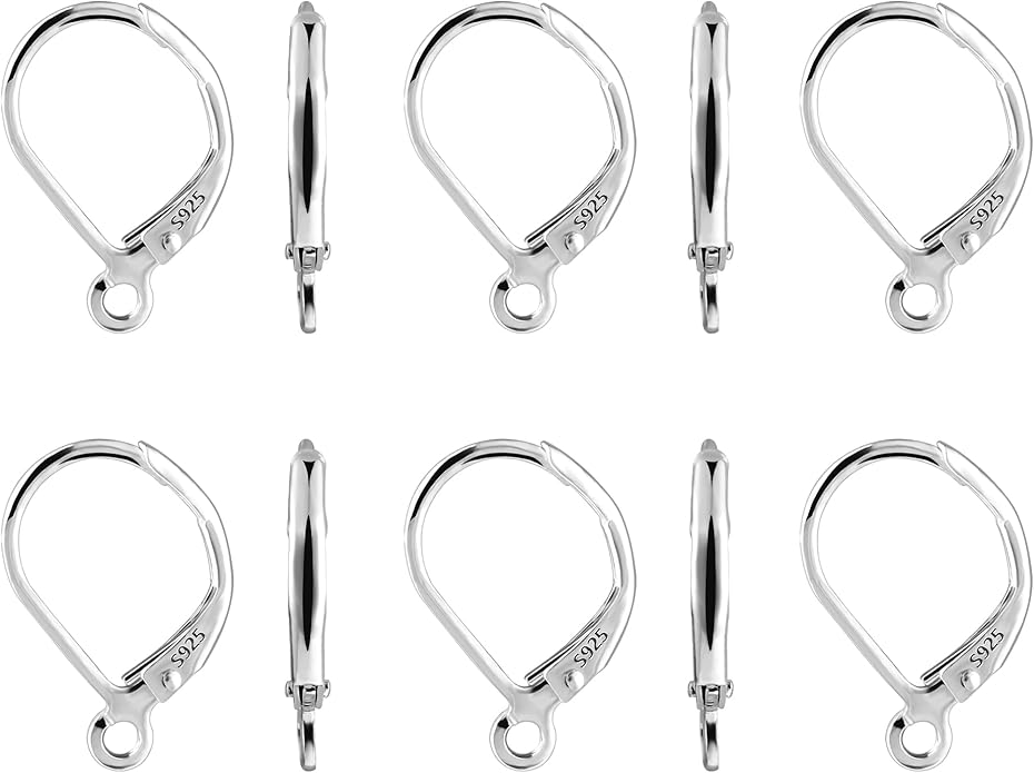 925 sterling silver leverback french hooks - hypoallergenic earring backs with jump rings set - dangle hooks sterling silver findings supplies for jewelry making