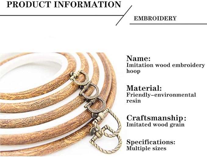 guofa 6.7'' oval embroidery hoops- 2pcs 17x13cm decorative cross stitch hoops, imitated wood resin embroidery frame hoop for art craft sewing