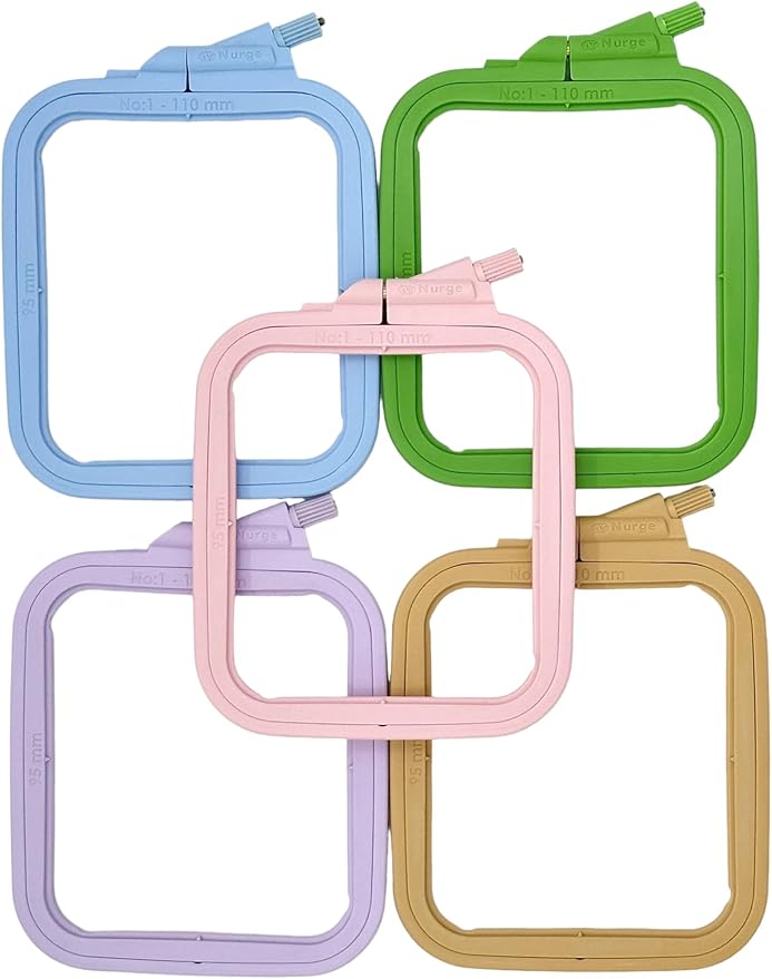 nurge 5pcs plastic xsmall square embroidery hoops, cross stich hoop, punch needle hoop multicolor
