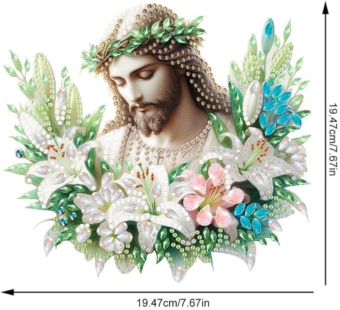 Apomelo Diamond Art Kit for Adult Jesus Religious Double-Sided Pattern Design Special Gem Diamond Art Hanging Pendant Kit Ornament for Wall Window Decor, Wreath Jesus