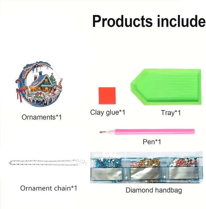 STGLCR Hanging Ornament Chirstmas House Diamond Painting Kits for Adults, Winter Diamond Art Kits for Beginners, 5D DIY Christmas Wreath Diamond Dot Art Pendants, Full Drill Moon Gem Craft 7.8 inch,