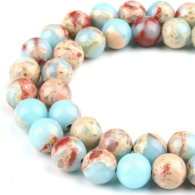 10mm Natural Stone Beads for Jewelry Making - Gemstone Round Loose Beads for Bracelets(35-38pcs, Sky Jasper)