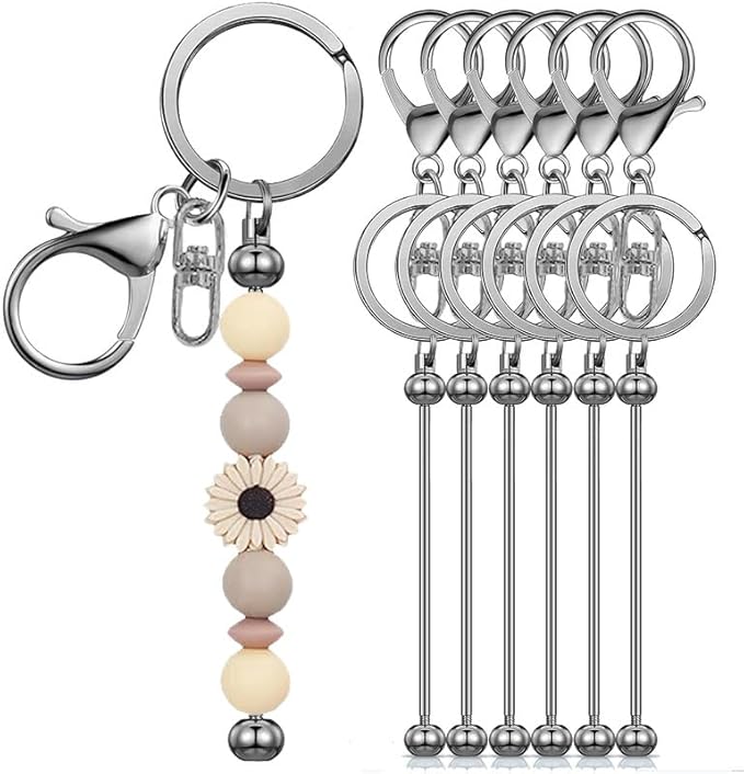 6 Pcs Beadable Keychain Bars Bulk for Beads DIY Blank Keychain Metal Beaded Keychains for Bead Key Chain Making Kit Crafts Gift Black