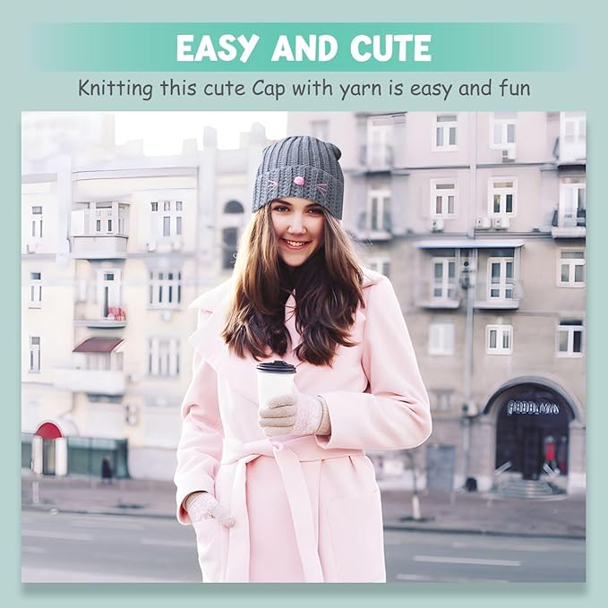 Hat Beanie Crochet Kit, Crochet Kit for Beginners, Step-by-Step Video Tutorials and Detailed Instruction, Complete DIY Learn to Crochet, Crochet Starter Kit with Yarn Hook All Accessories, Cat Ear Hat